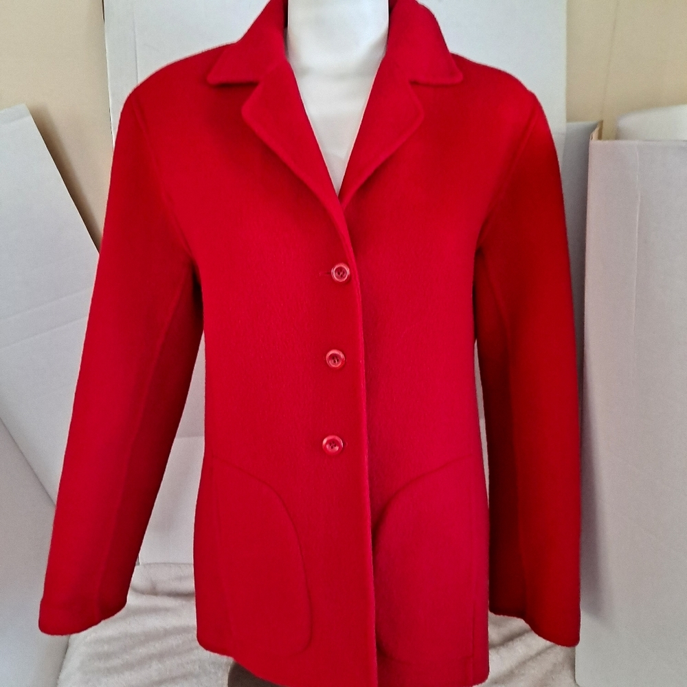 Red Wool Blazer Jacket 3 Buttons 2 Pocket Vintage Julianna Collezione Notch